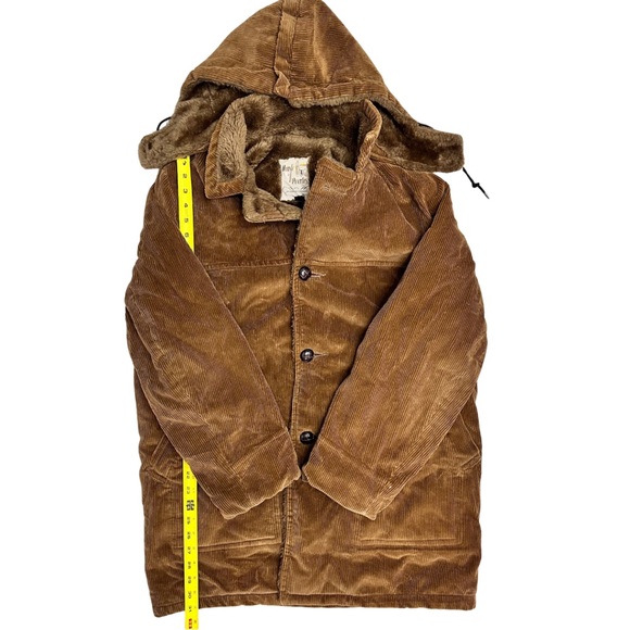 Vtg House Of Peerless Cognac Corduroy Hooded Jacket SZ 42 Faux Fur Lined GUC - Picture 9 of 11